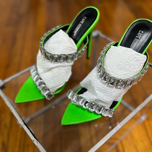 Rhinestone Cape Robbin Neon Green Heels - Picture 7 of 9